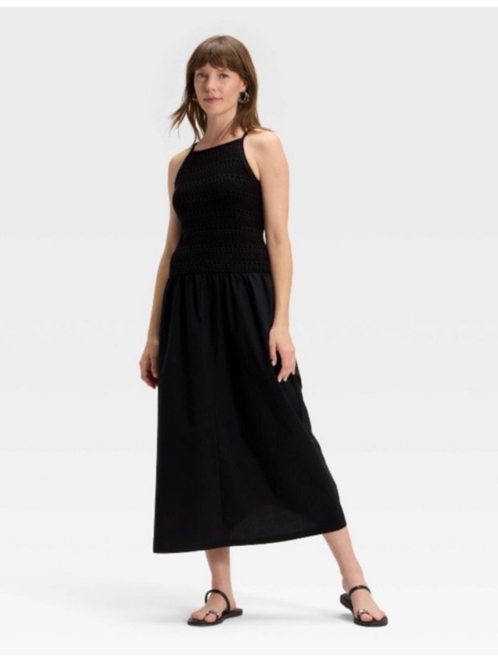 Universal Thread Black Maxi Dress, with crochet top - Size Large